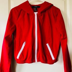 Red Cropped Hoodie with White Trim